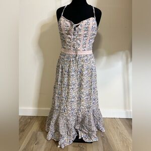 Japna Floral Maxi Dress in Light Pink and Blue